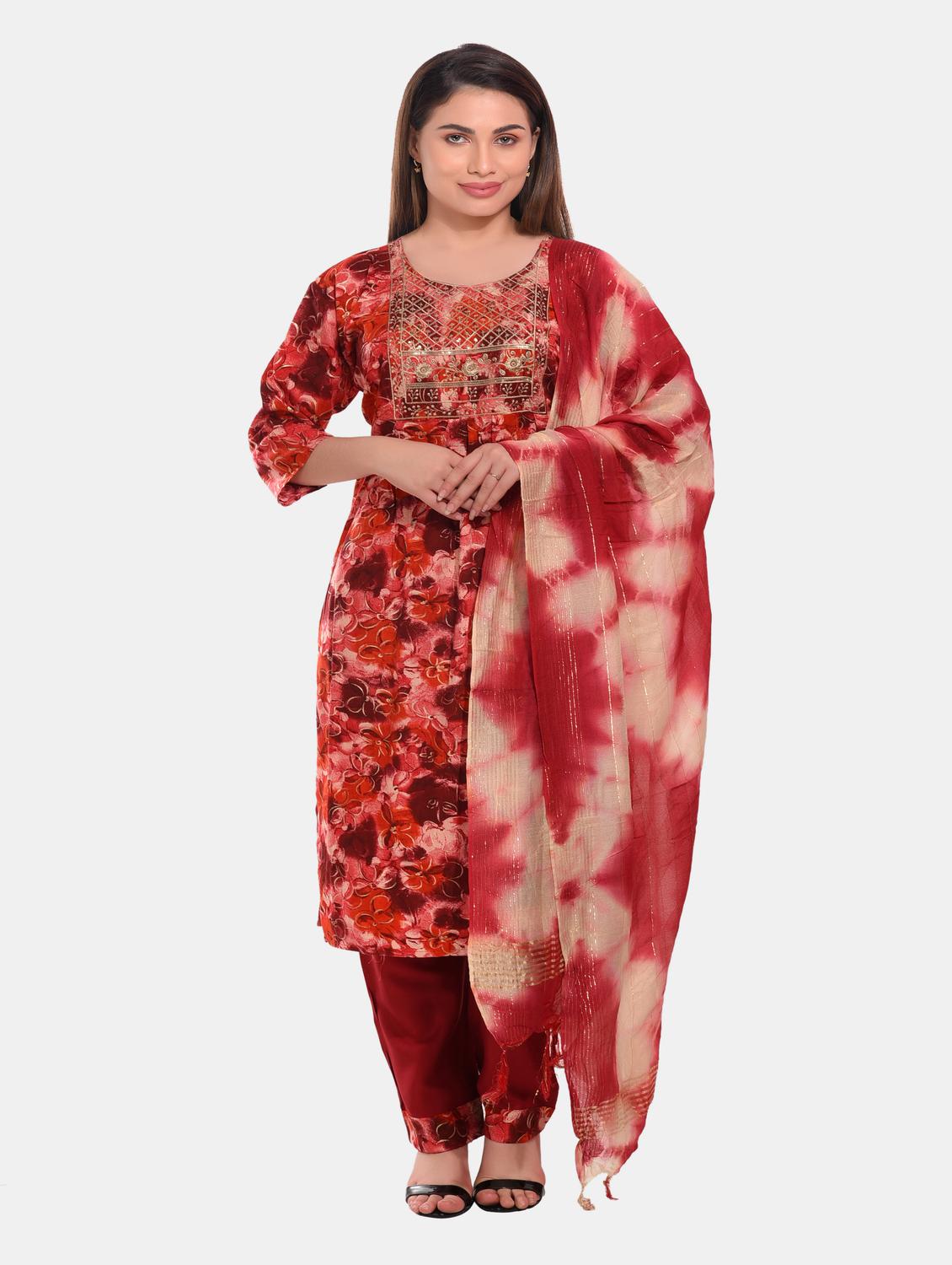 women red kurta salwar set with dupatta