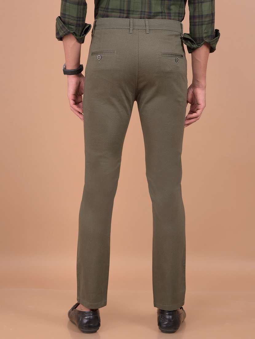 mne solid brown cotton slim fit casual trouser - 20478857 - Standard Image - 3