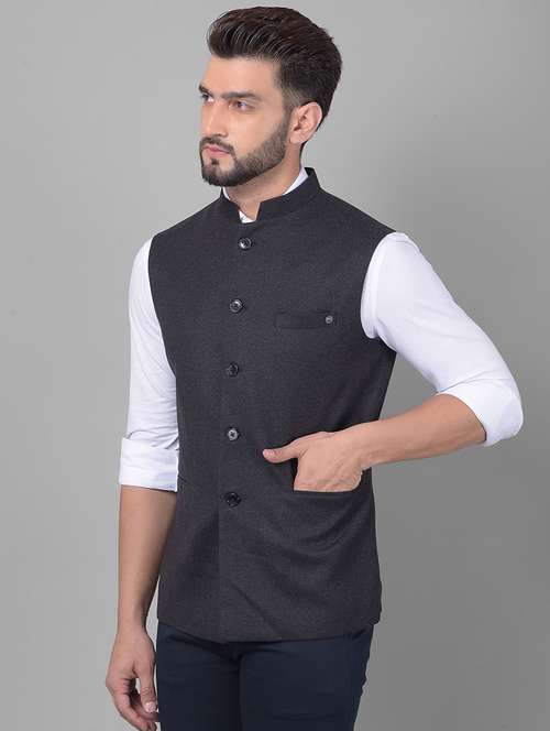 men black polyester blend classic waist coat - 20478867 - Standard Image - 0
