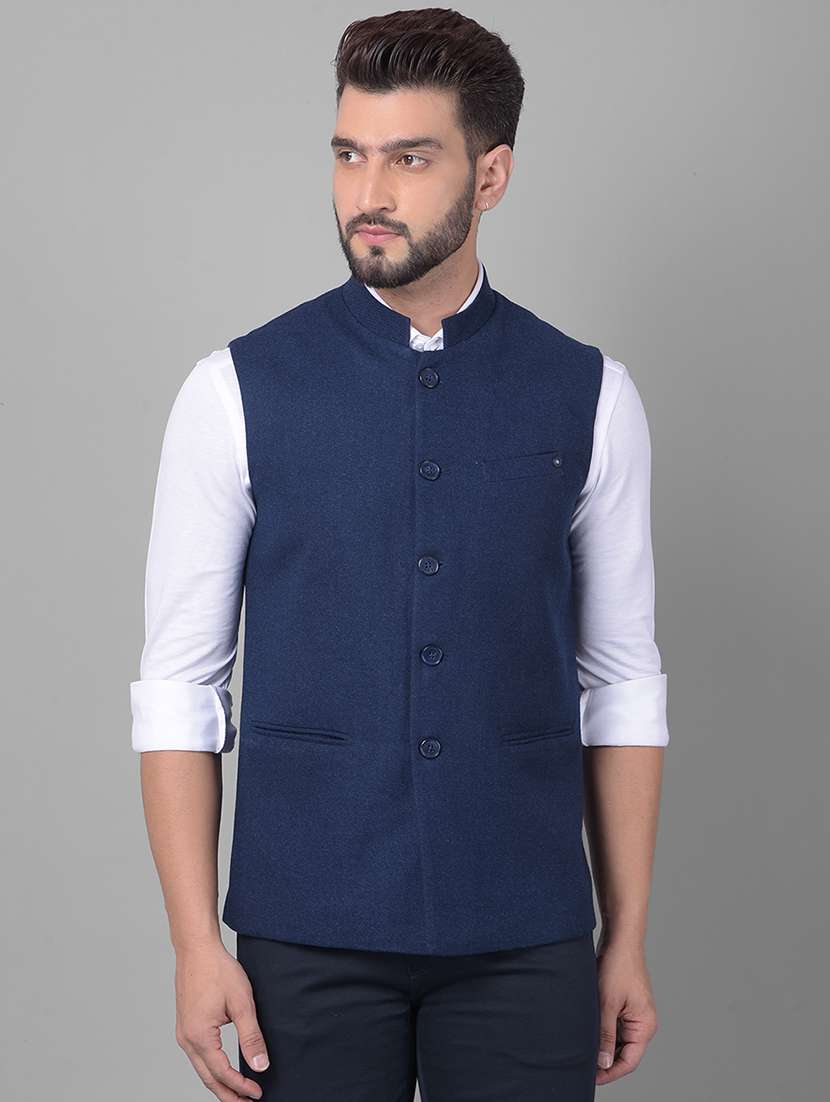 men solid mandarin neck nehru jacket