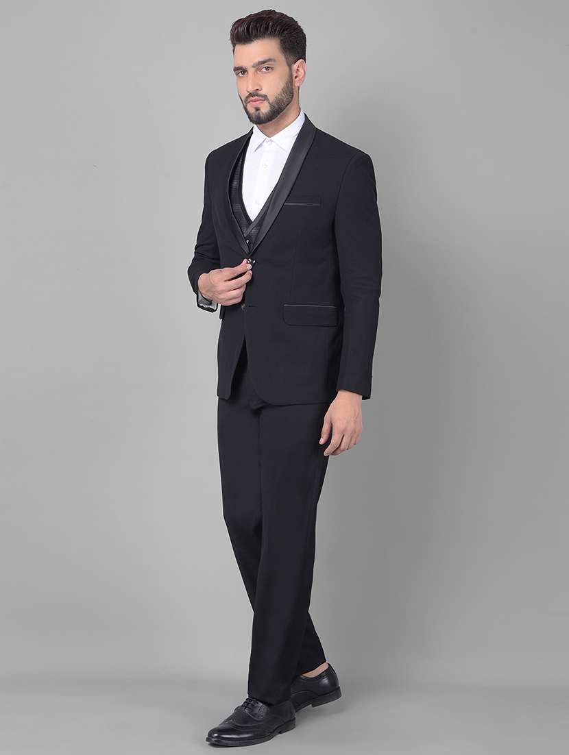 men black polyester blend tuxedos suit