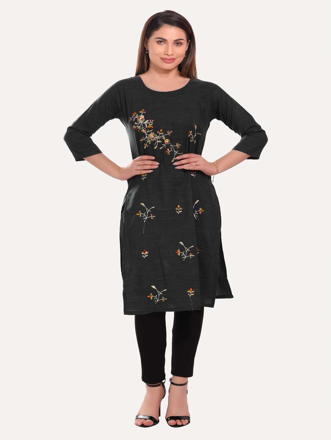 women embroidered straight kurta