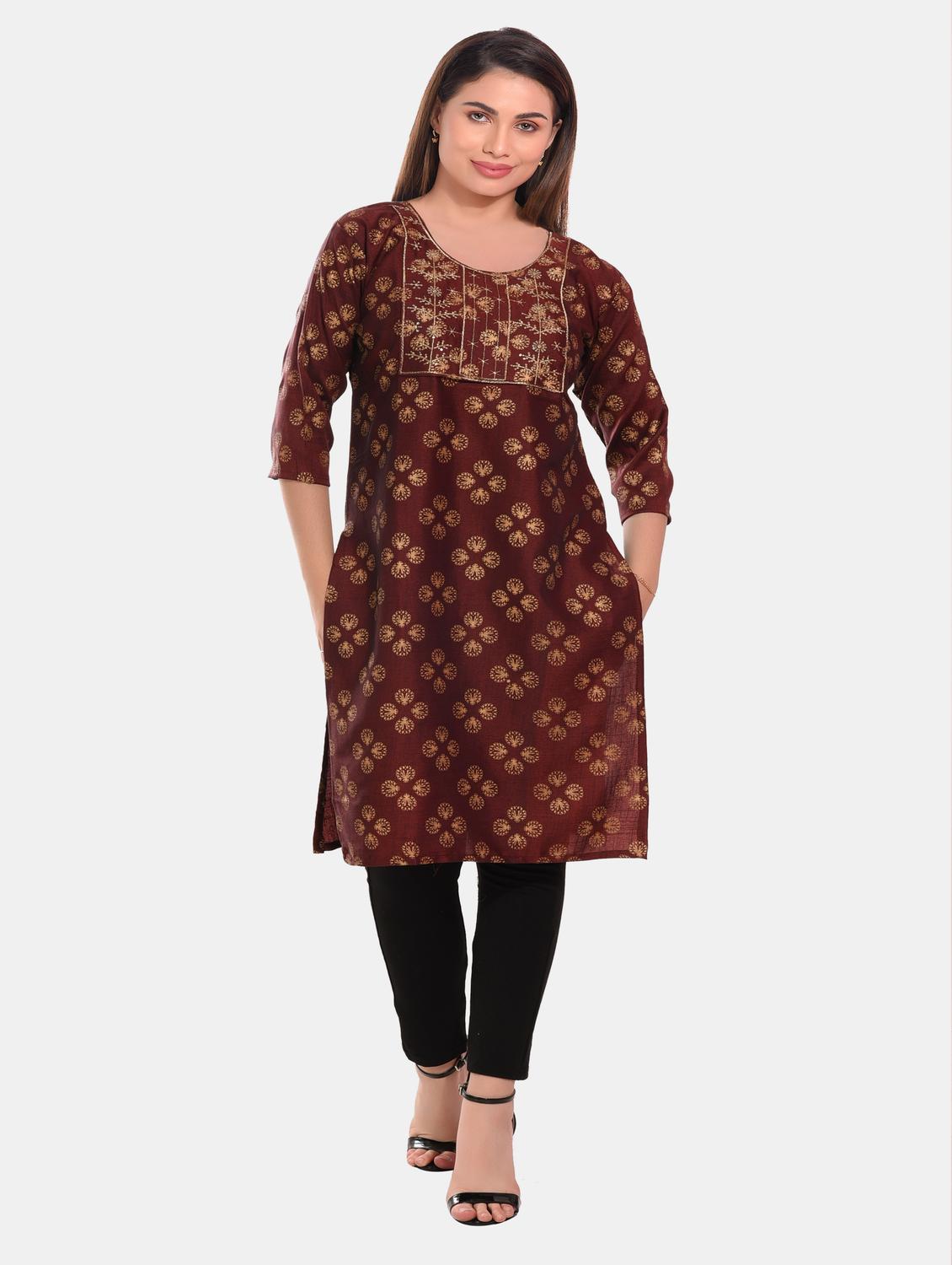 women foil printed straight kurta