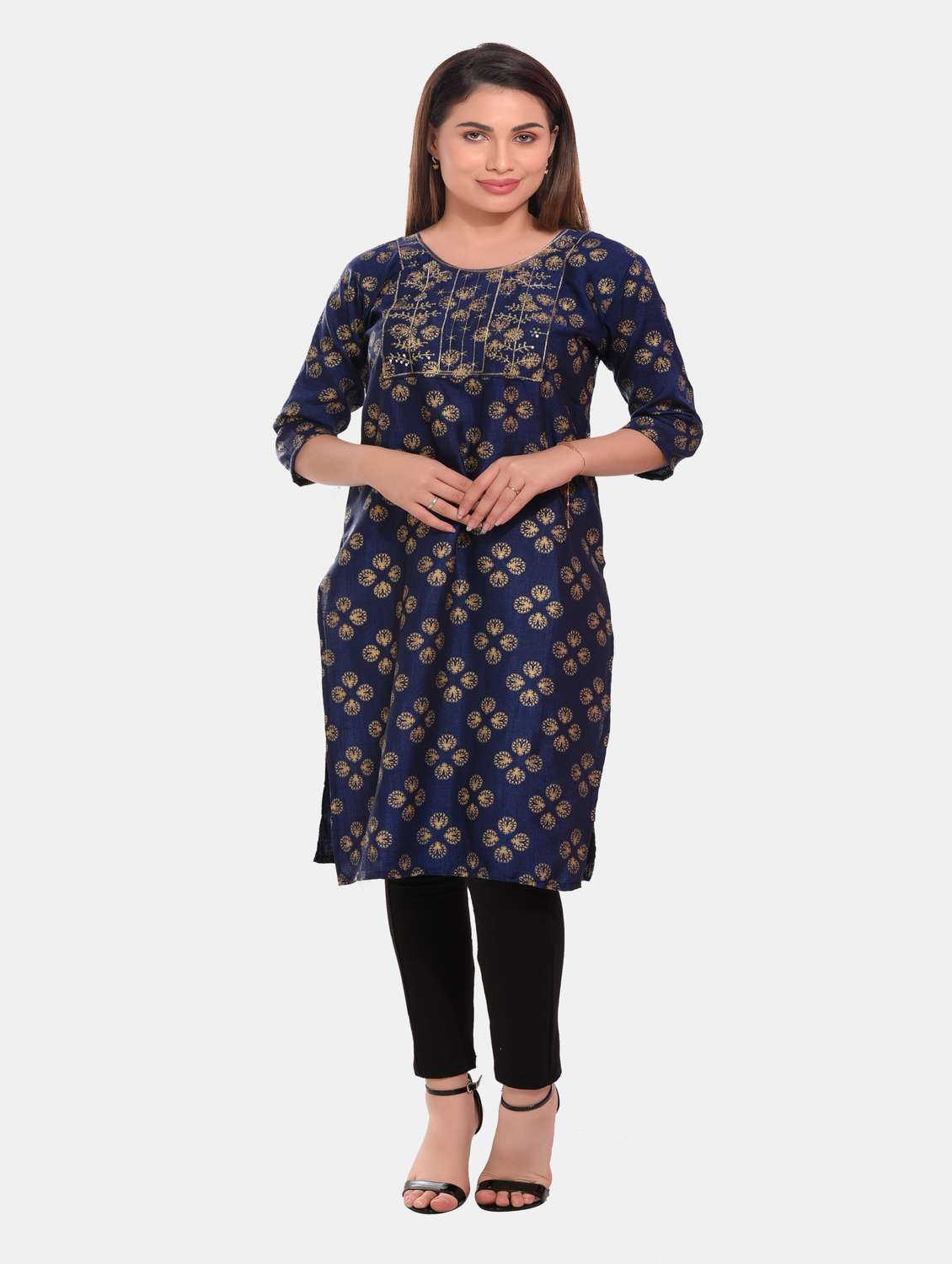 women foil printed straight kurta