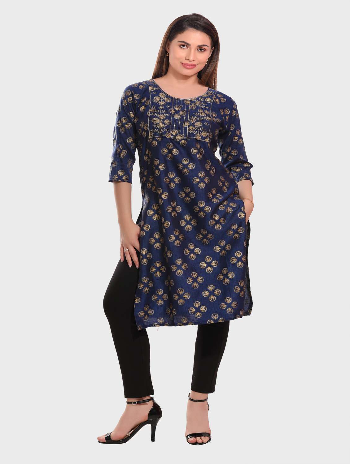 women foil printed straight kurta - 20479166 -  Standard Image - 3