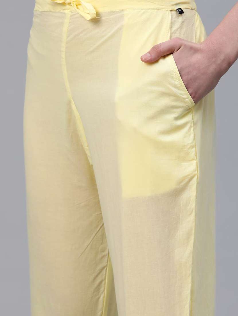 women yellow round neck kurta pant set  - 20483648 -  Standard Image - 5