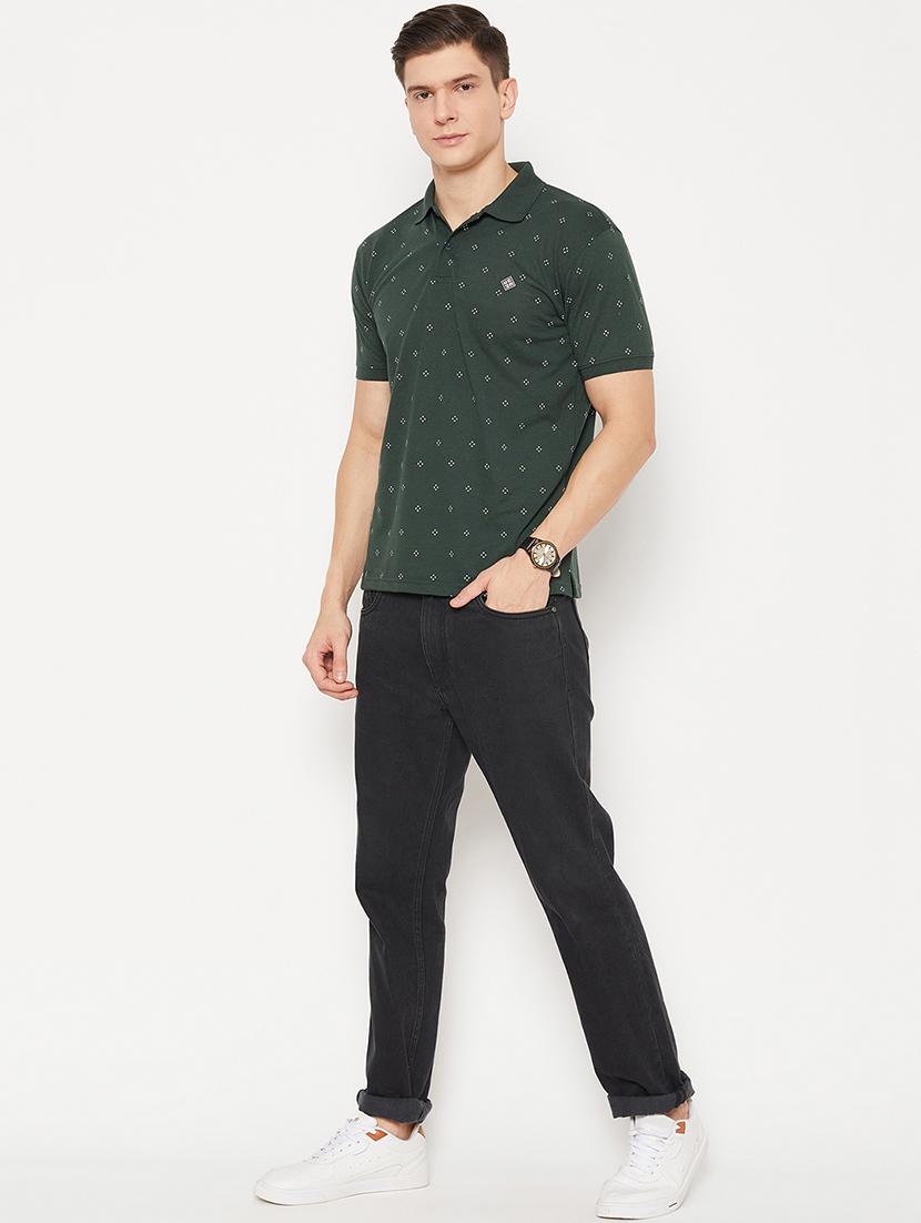 bottle green micro printed polo t-shirt - 20483766 - Standard Image - 3