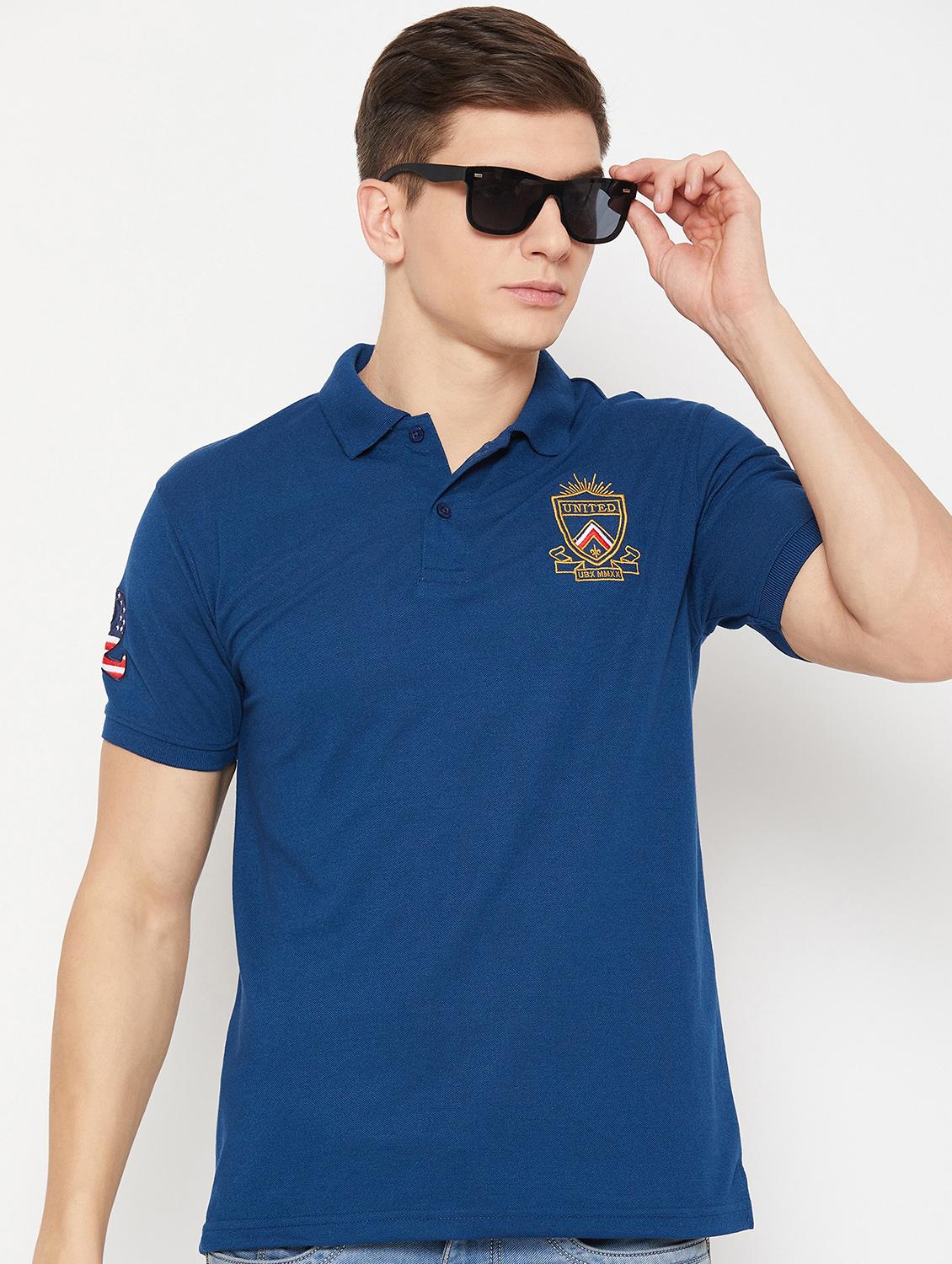 blue solid polo t-shirt - 20483781 -  Zoom Image - 0