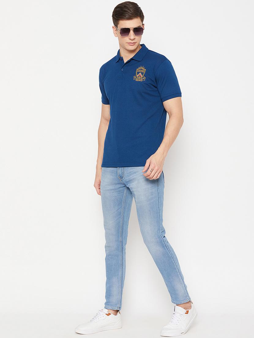 blue solid polo t-shirt - 20483781 - Standard Image - 3
