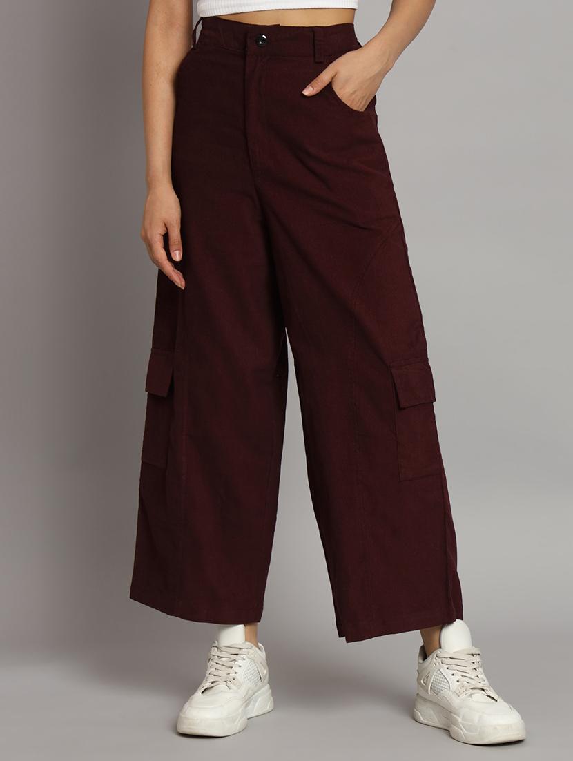 coffee brown solid ankle length cargo - 20483795 -  Zoom Image - 0