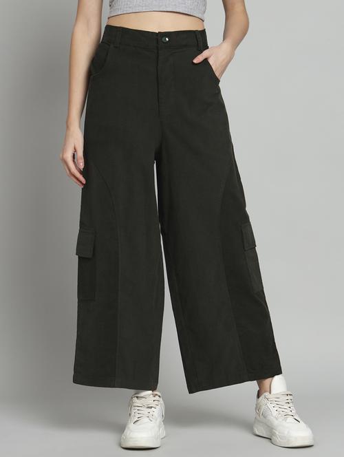 olive solid ankle length cargo - 20483796 -  Standard Image - 0