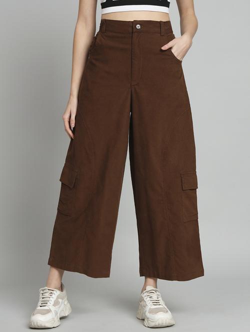 coffee brown solid ankle length cargo - 20483798 -  Standard Image - 0