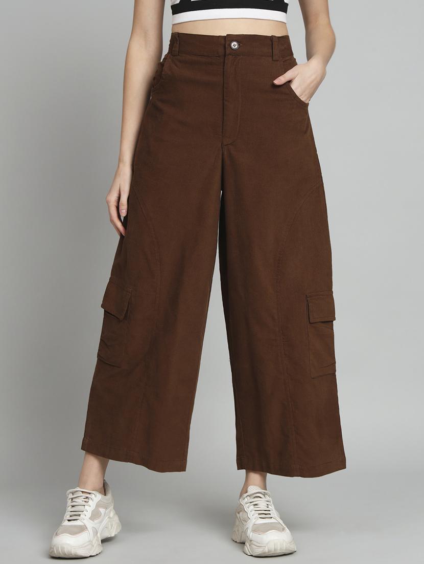 coffee brown solid ankle length cargo - 20483798 -  Zoom Image - 0
