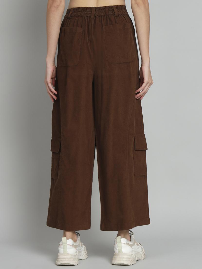 coffee brown solid ankle length cargo - 20483798 - Standard Image - 3