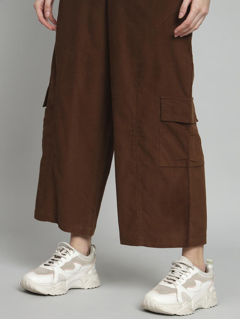 coffee brown solid ankle length cargo - 20483798 - Standard Image - 5