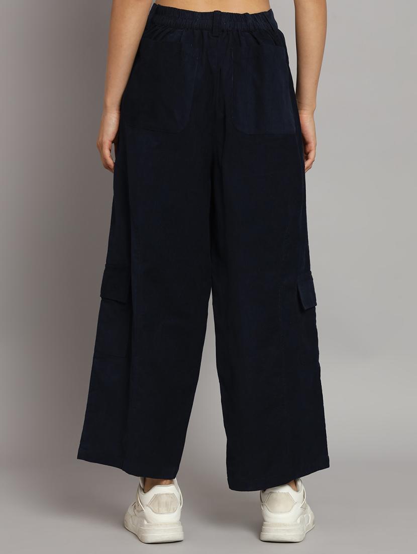 navy blue solid ankle length cargo - 20483799 - Standard Image - 3