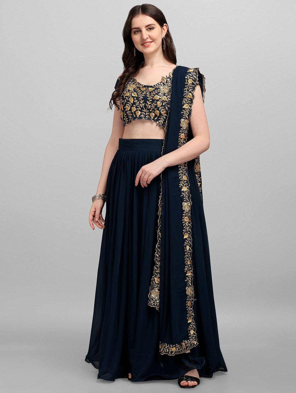 women teal semi-stitched lehenga choli with dupatta - 20483809 - Zoom Image - 0
