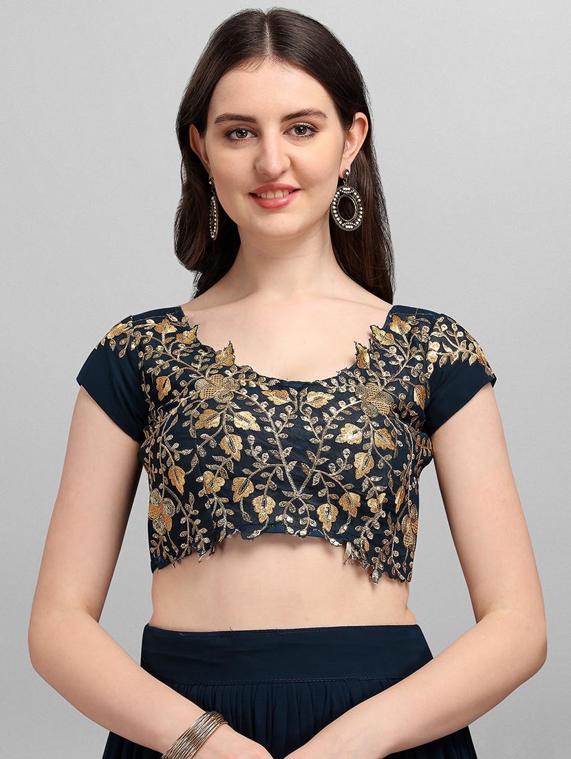 women teal semi-stitched lehenga choli with dupatta - 20483809 - Standard Image - 3