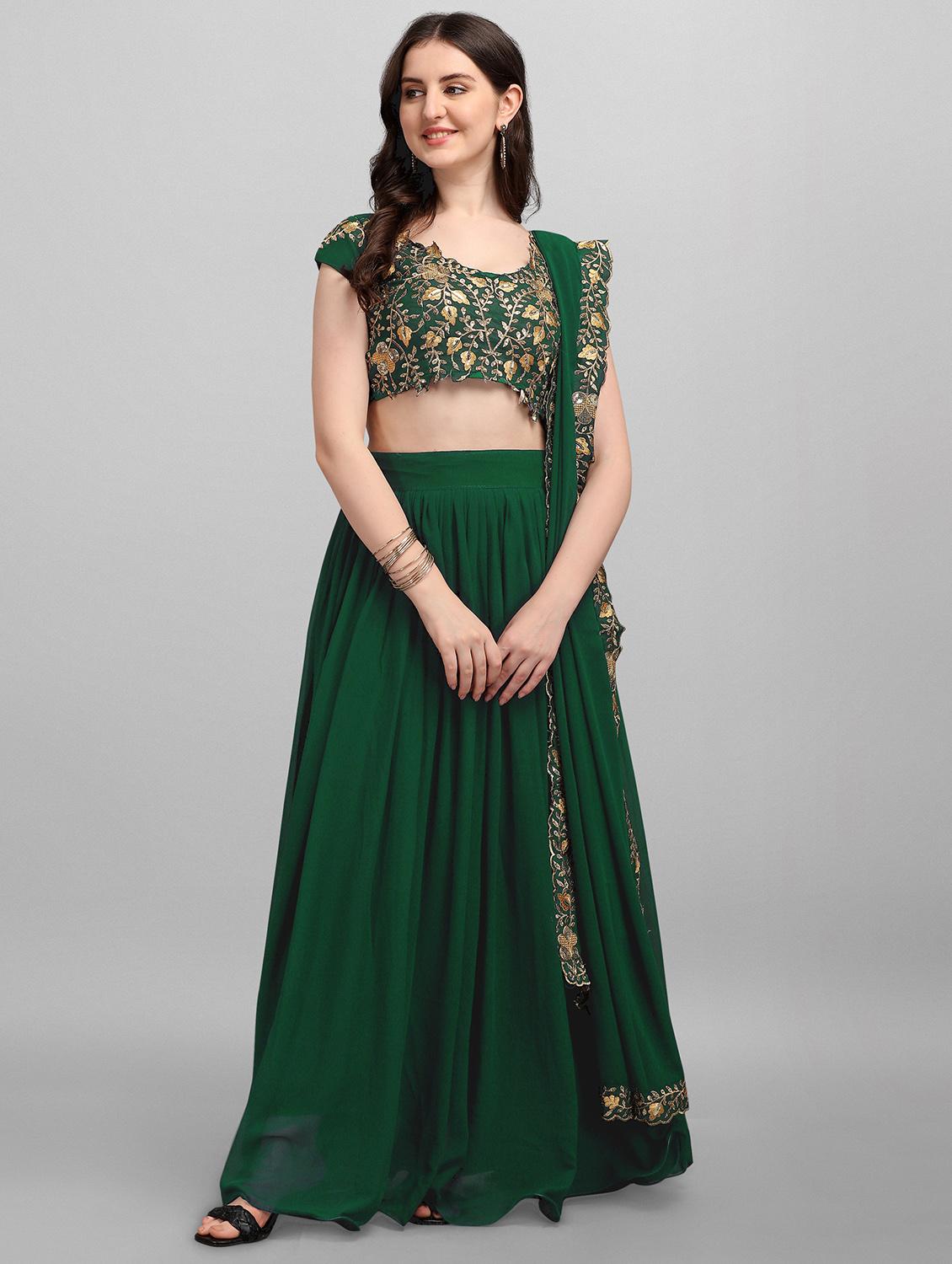 women green semi-stitched lehenga choli with dupatta - 20483810 - Zoom Image - 0