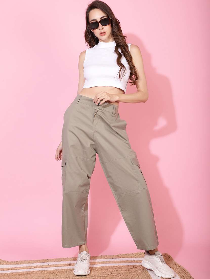 men solid beige cotton cargo trouser - 20483859 - Standard Image - 3