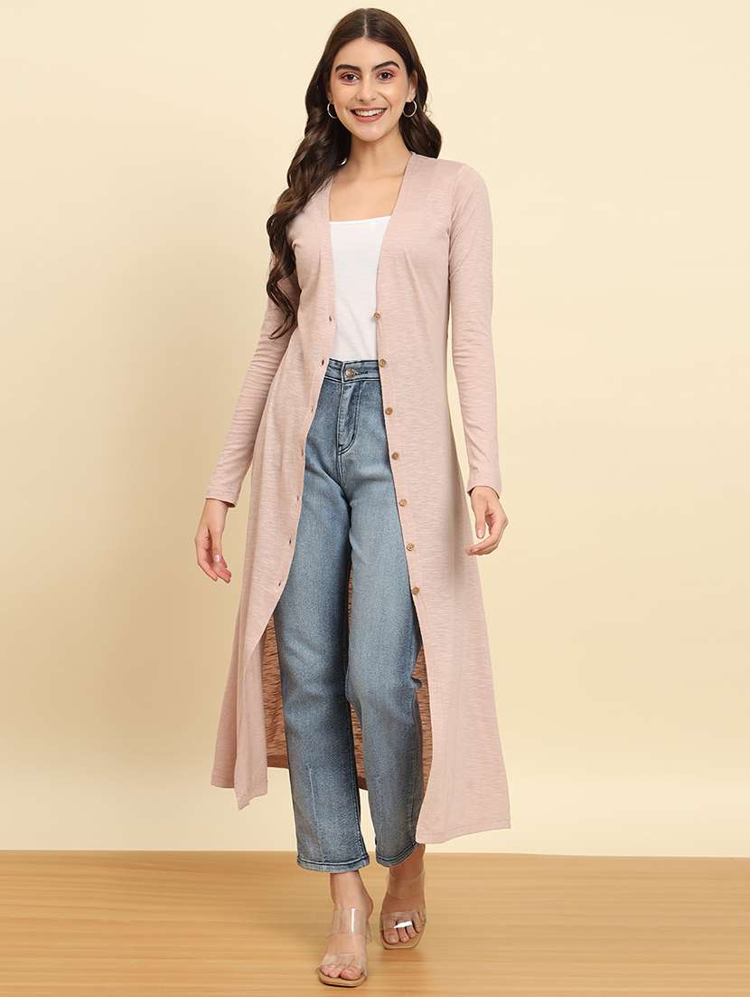 solid cotton long shrug with front closure