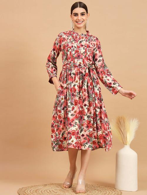 multi color floral fit & flare dress - 20484354 - Standard Image - 0