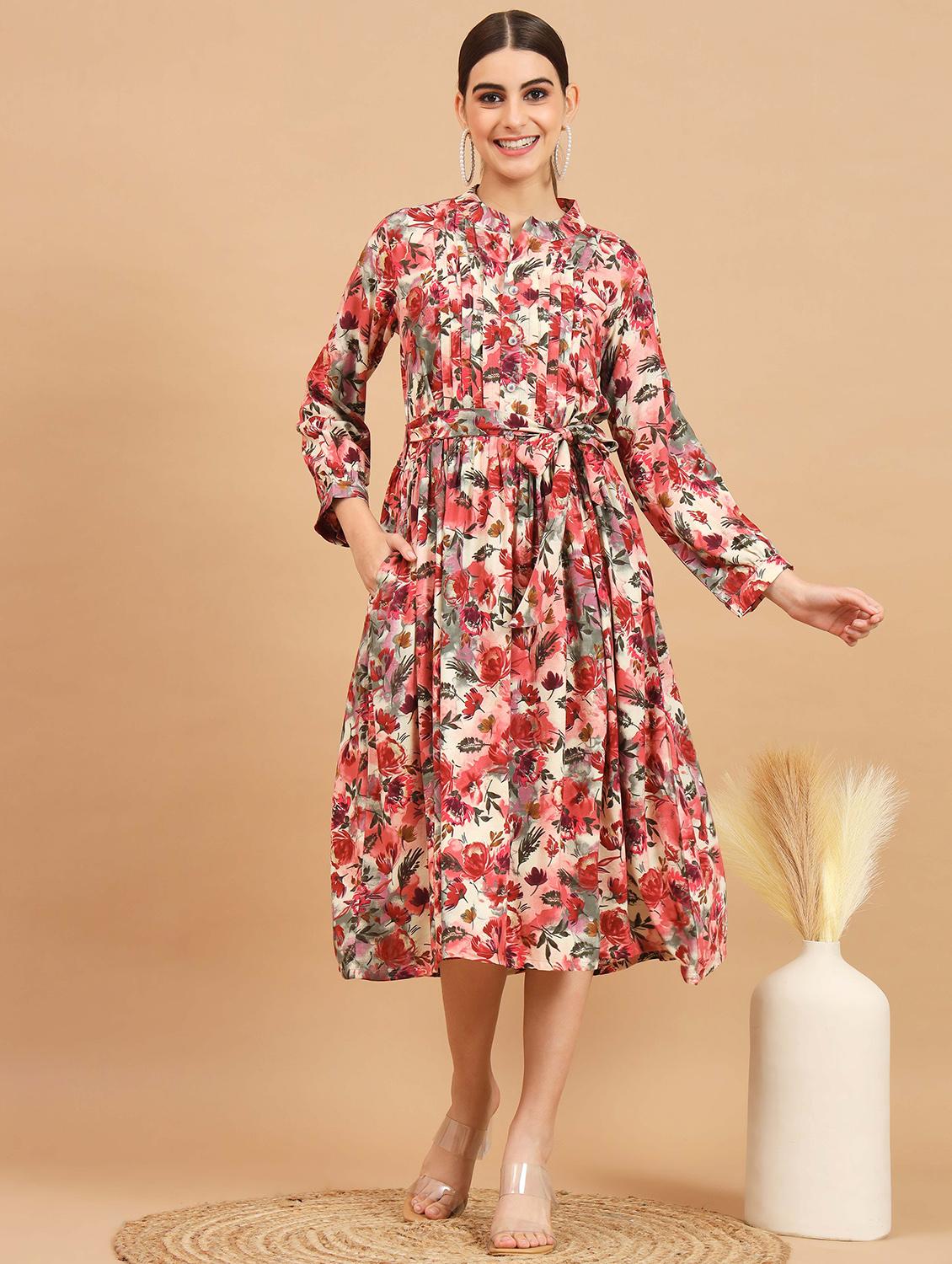 multi color floral fit & flare dress - 20484354 - Zoom Image - 0