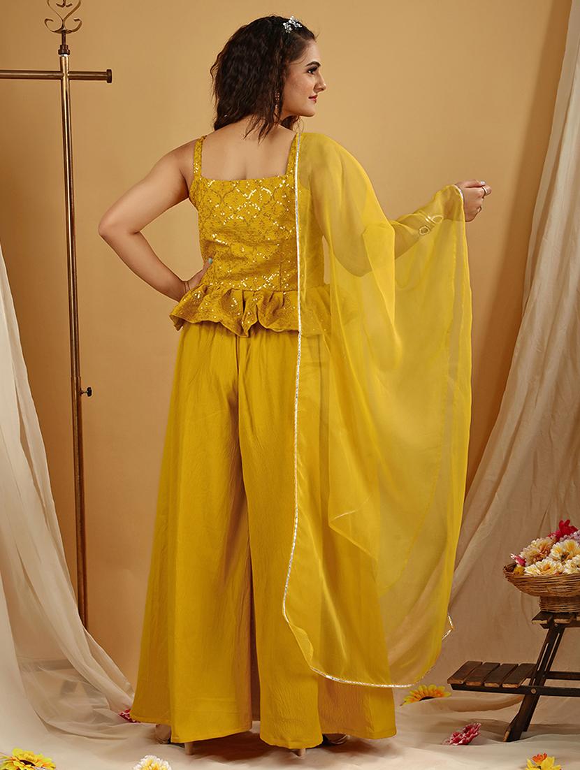 women yellow sequin work fusion set - 20484564 - Standard Image - 3