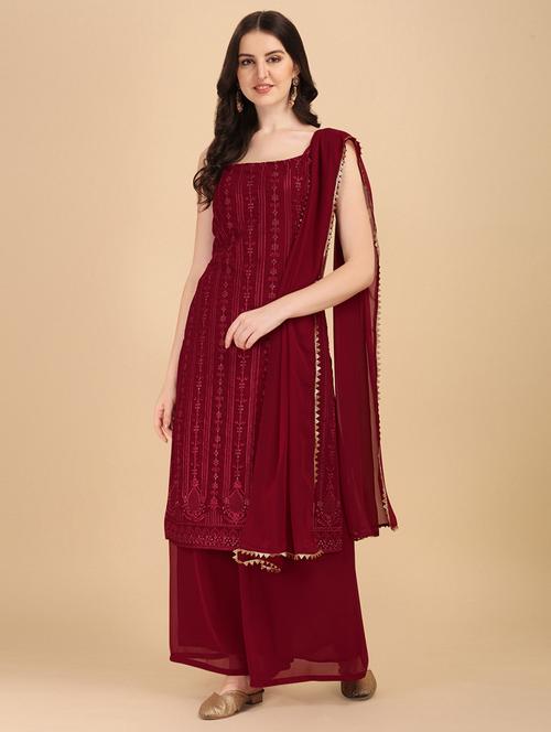 women maroon kurta palazzo set with dupatta - 20484569 - Standard Image - 0
