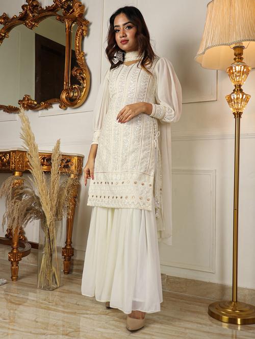 women off white kurta sharara set with dupatta - 20484571 - Standard Image - 0