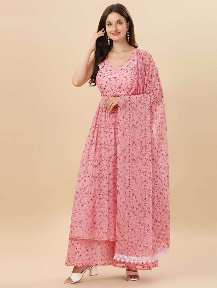 pink kurta palazzo set with dupatta - 20484594 - Standard Image - 3
