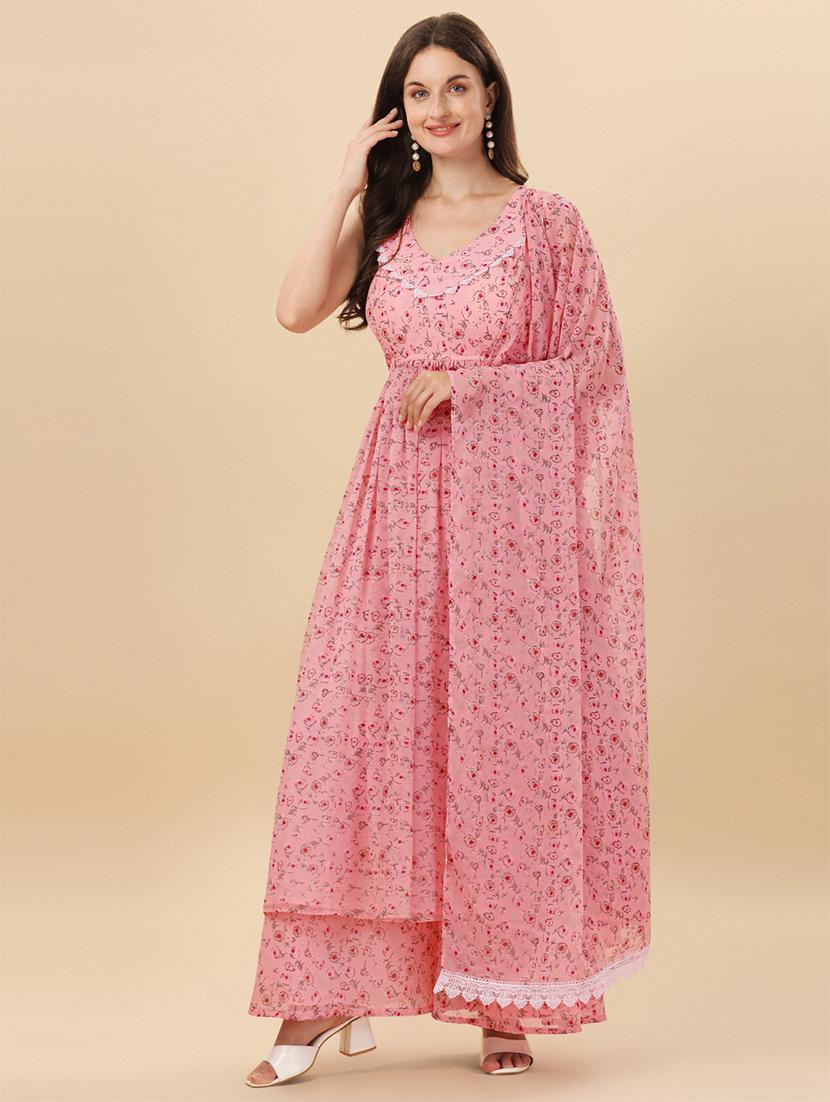 pink kurta palazzo set with dupatta - 20484595 - Standard Image - 3