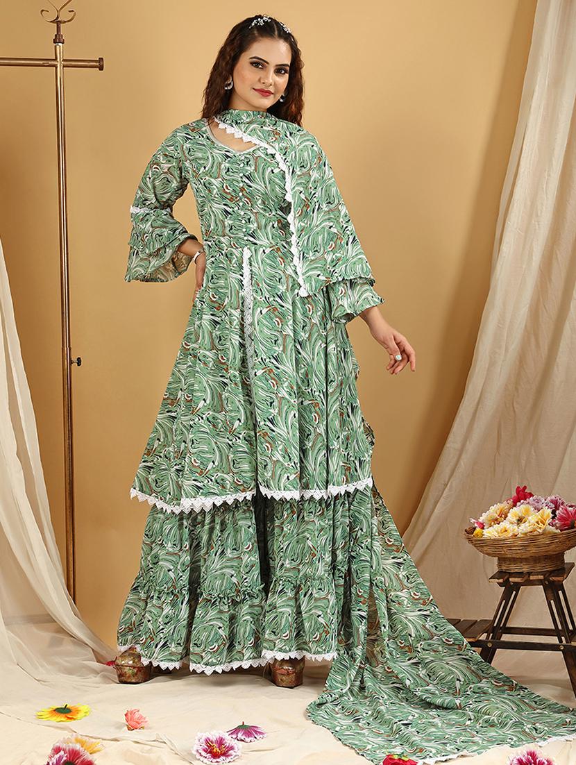 women green kurta sharara set with dupatta - 20484598 - Zoom Image - 0