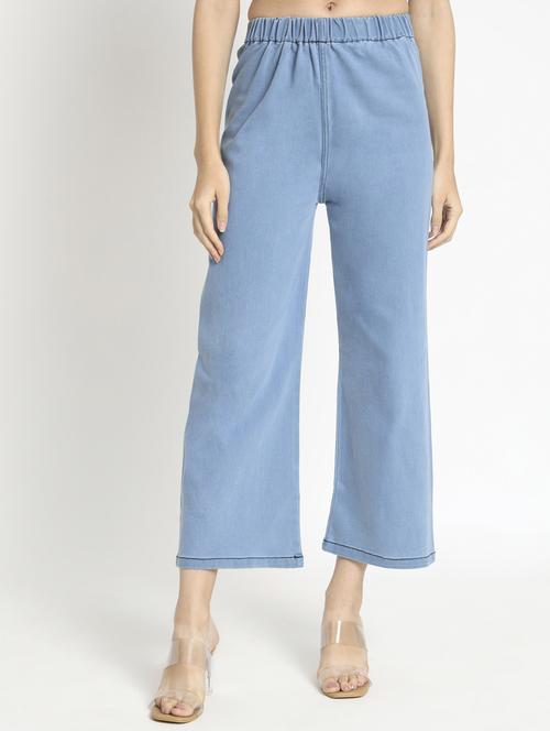 women solid light blue denim wide leg jegging - 20484661 -  Standard Image - 0