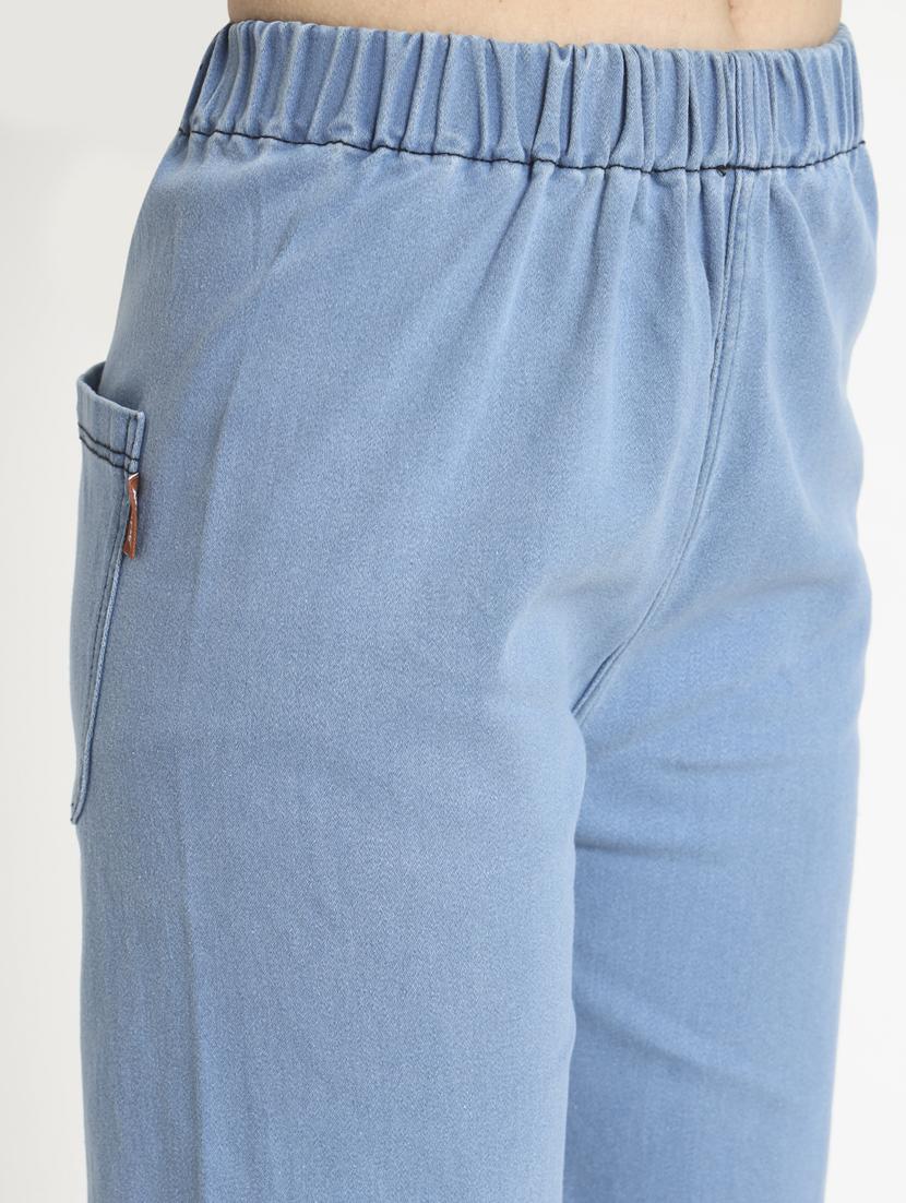 women solid light blue denim wide leg jegging - 20484661 - Standard Image - 5