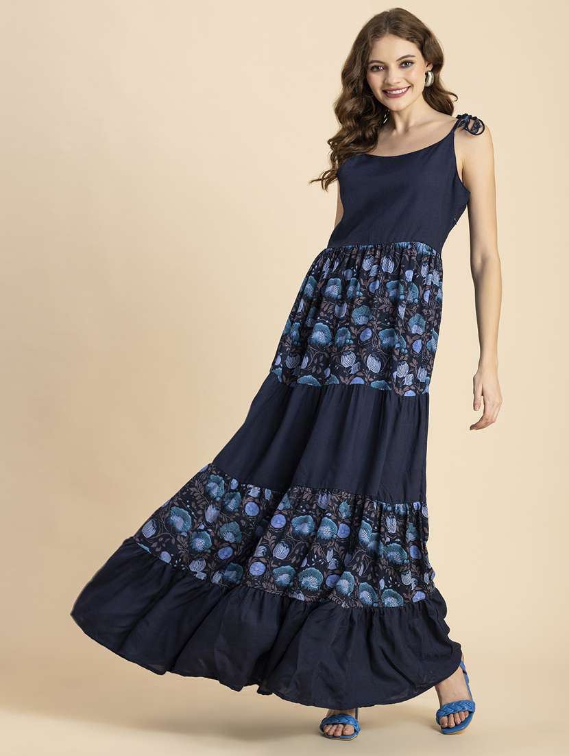 navy blue floral tiered dress - 20484882 - Zoom Image - 0