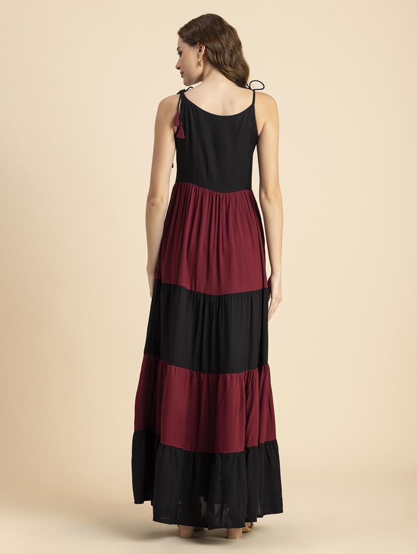black and red color block tiered dress - 20484884 - Standard Image - 3