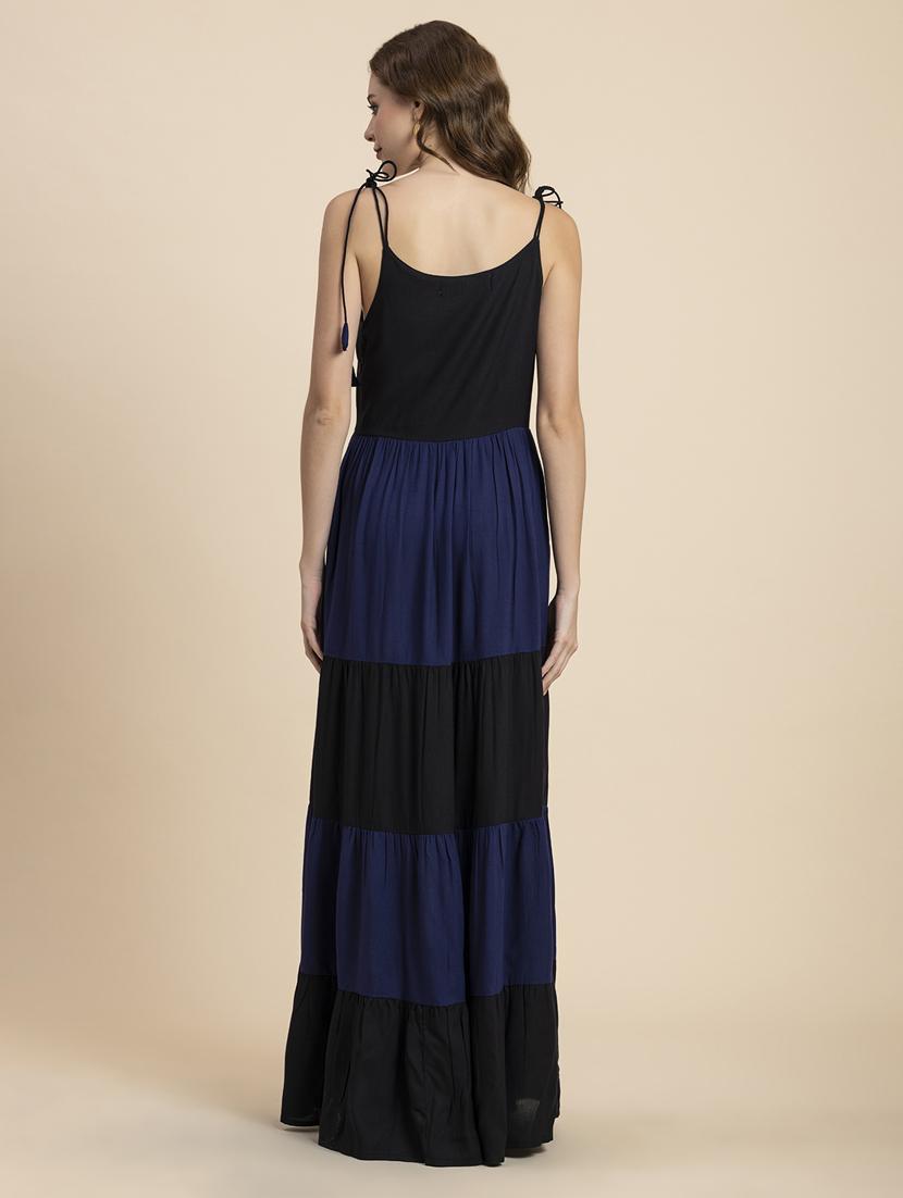 navy blue and black color block tiered dress - 20484885 - Standard Image - 3