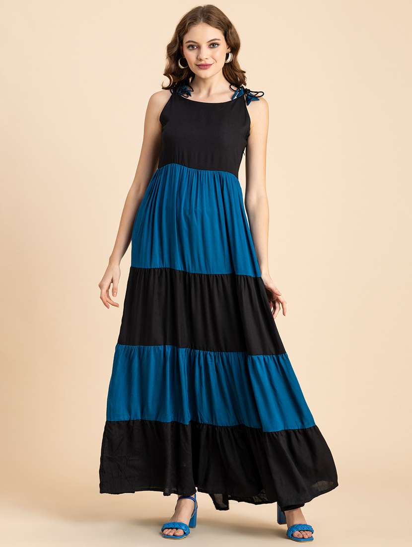 black and blue color block tiered dress - 20484886 -  Zoom Image - 0