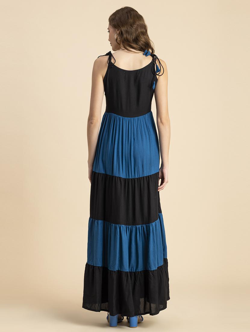 black and blue color block tiered dress - 20484886 - Standard Image - 3