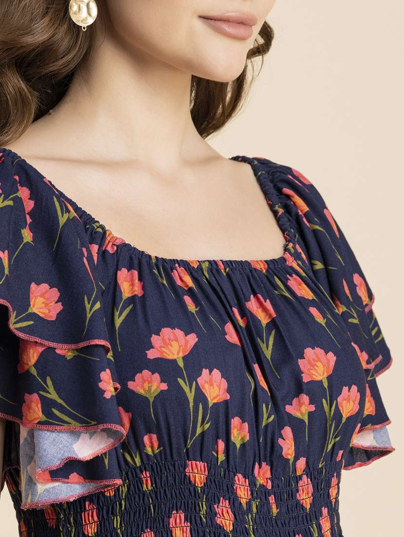 navy blue floral tiered dress - 20484890 -  Standard Image - 5