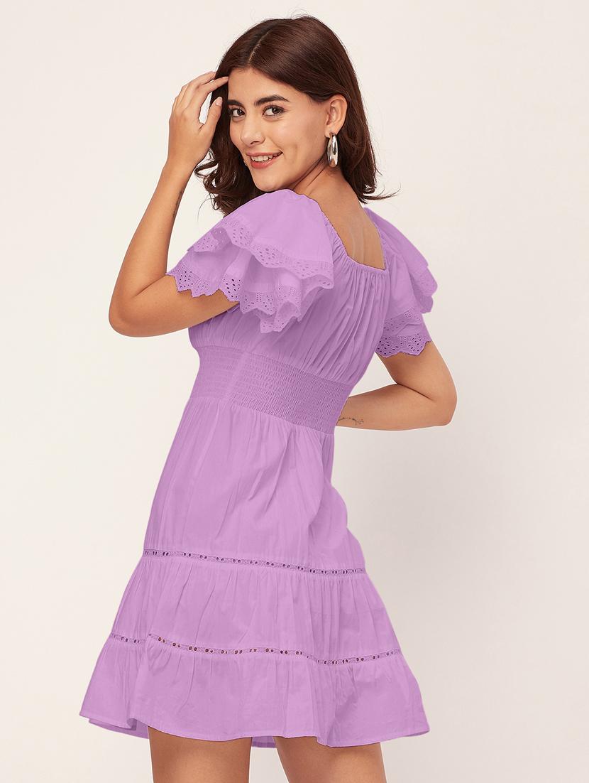 purple self design tiered dress - 20484891 - Standard Image - 3