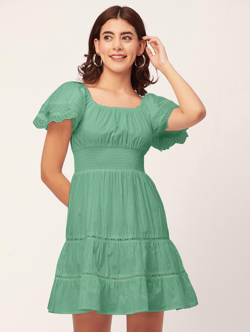 green self design tiered dress - 20484892 - Zoom Image - 0