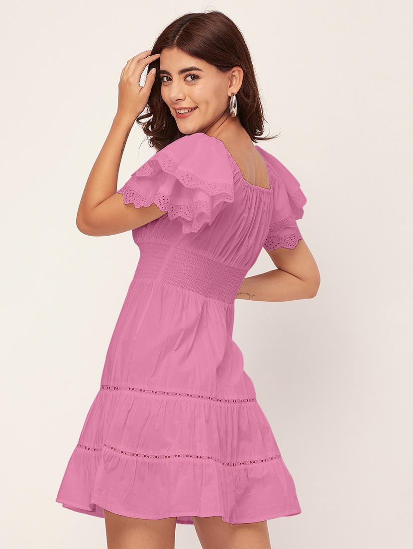 pink self design tiered dress - 20484893 - Standard Image - 3