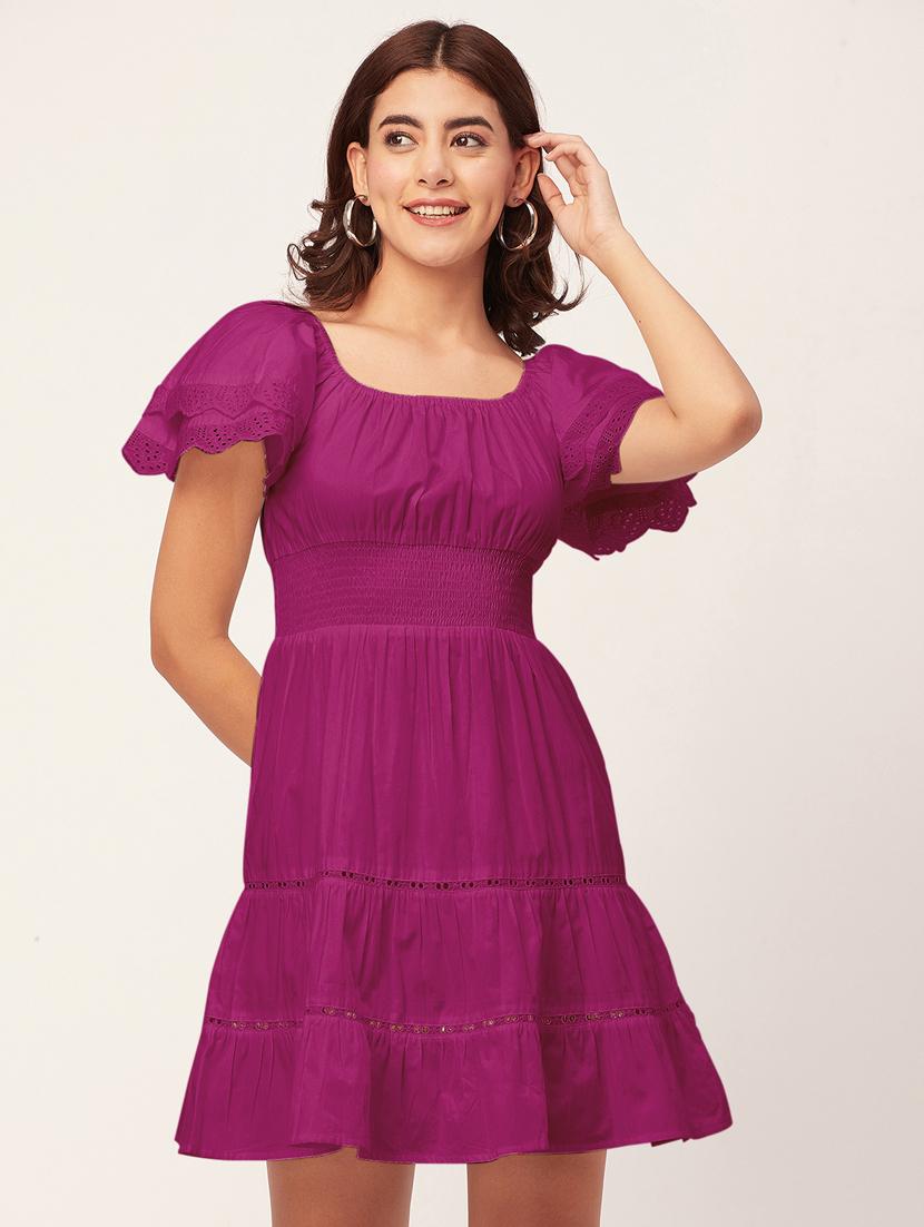 magenta self design tiered dress - 20484894 - Zoom Image - 0
