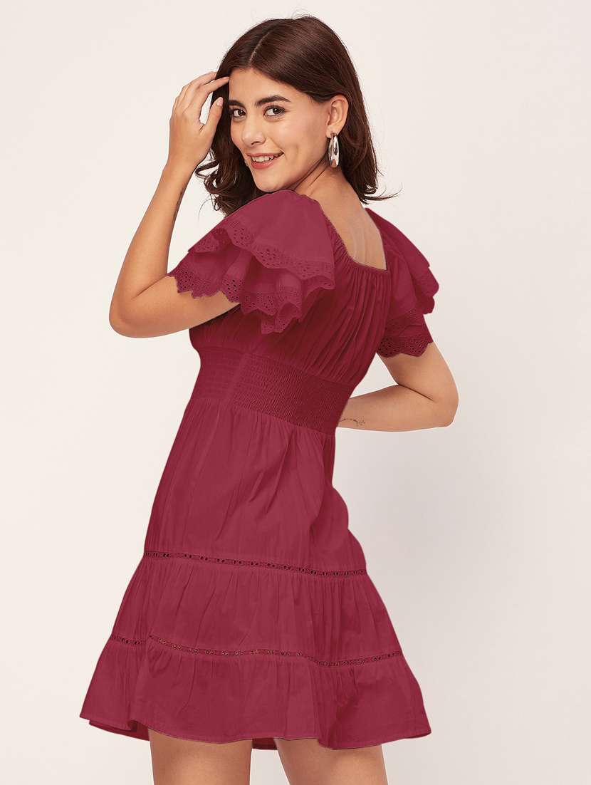 maroon self design tiered dress - 20484896 -  Standard Image - 3