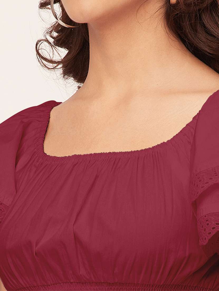 maroon self design tiered dress - 20484896 -  Standard Image - 5