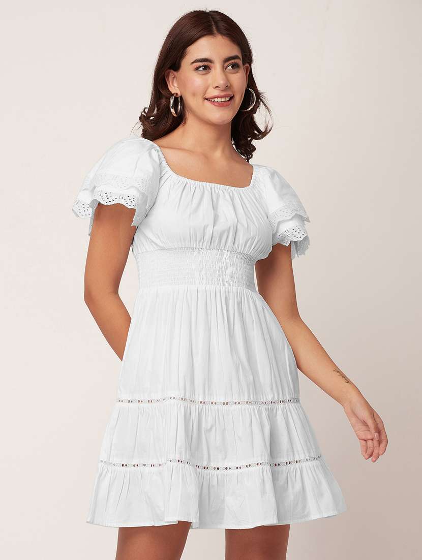 white self design tiered dress - 20484897 - Zoom Image - 0