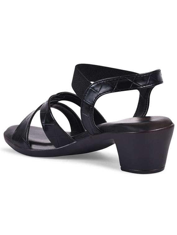 women textured black ankle strap sandal - 20485117 - Standard Image - 3