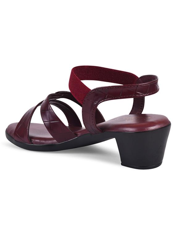 women textured burgundy ankle strap sandal - 20485118 - Standard Image - 3